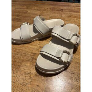A NEW DAY Marcy Two band Buckle Sandals Cream Gold Size 10 Boho Preppy Classic